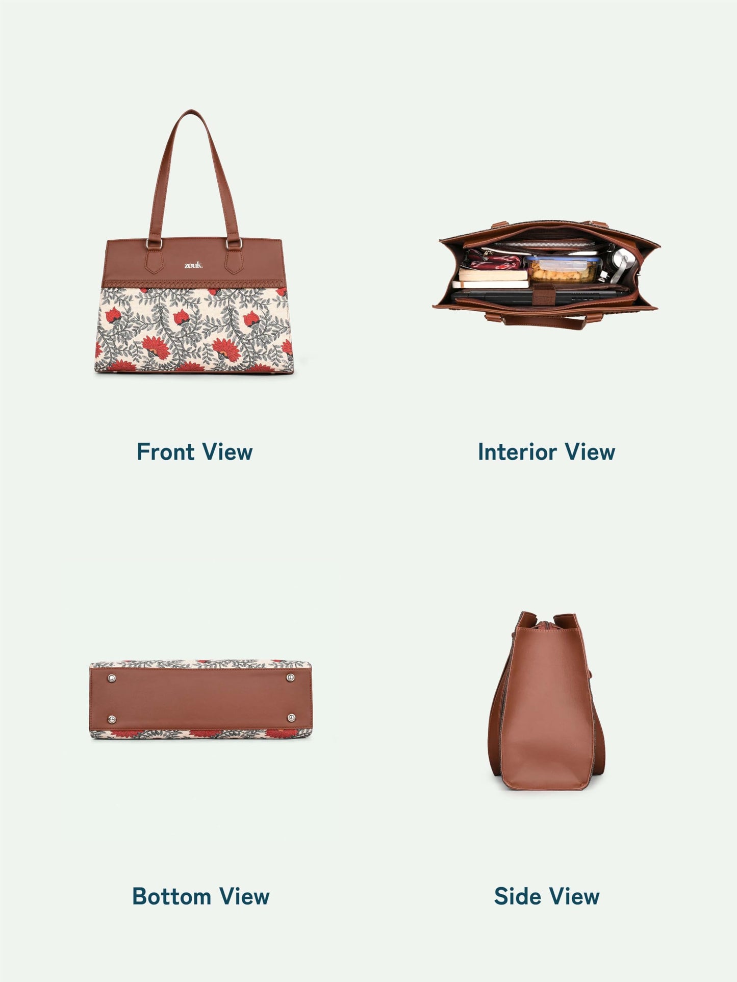 ZOUK Nawabi Couture Statement Business Bag | Jute | Vegan Leather Handcrafted Shoulder Bag Ideal For Office Use| Beige and Red