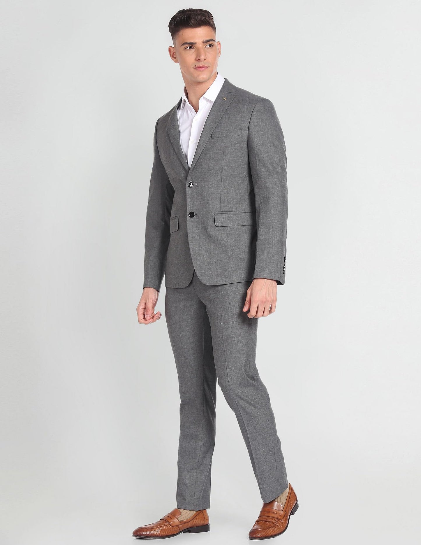 Arrow Men's Polyester Single Breasted Business Suit Pants Set (AREU5087A_Grey
