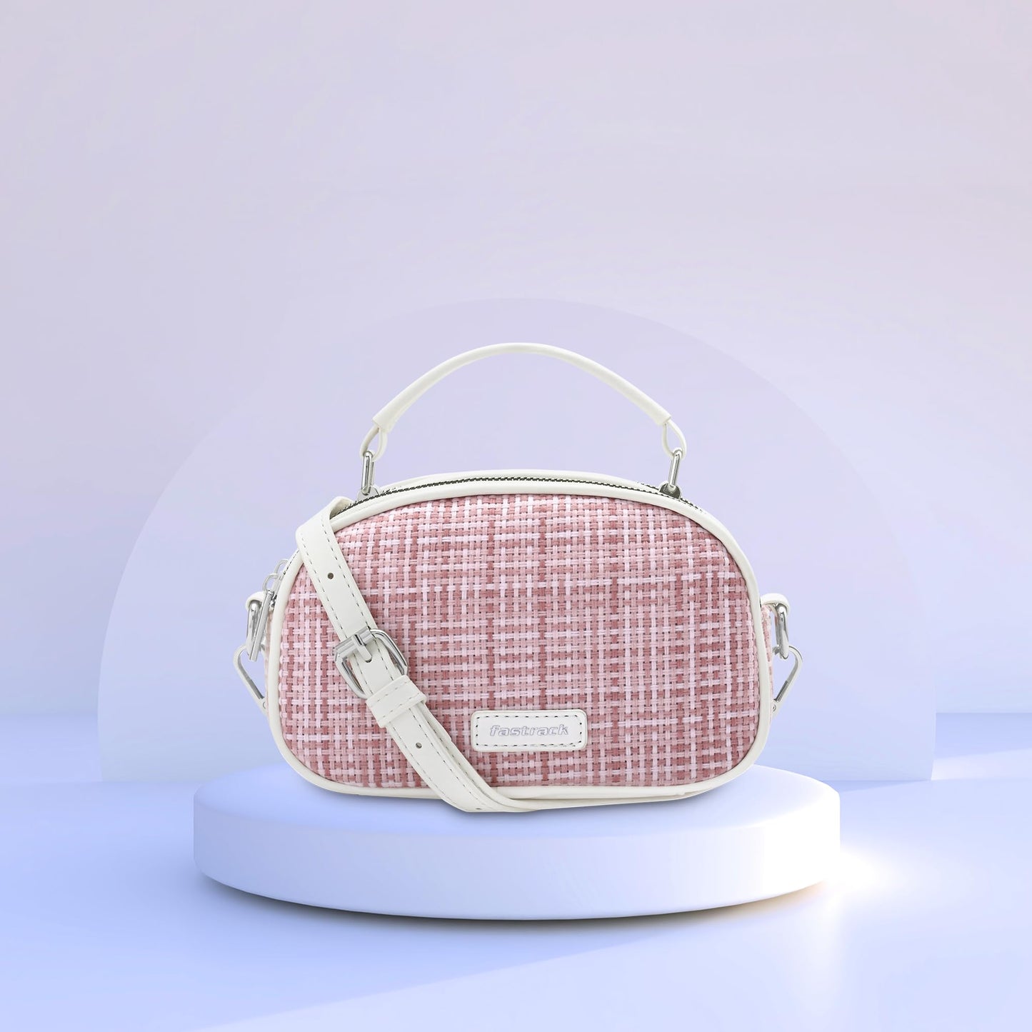 Fastrack Women's Basketweave Dual Compartment Sling Bag | Detachable Adjustable Sling, Dual Zip Compartments, Inner Utility Pockets | 6 Months Warranty