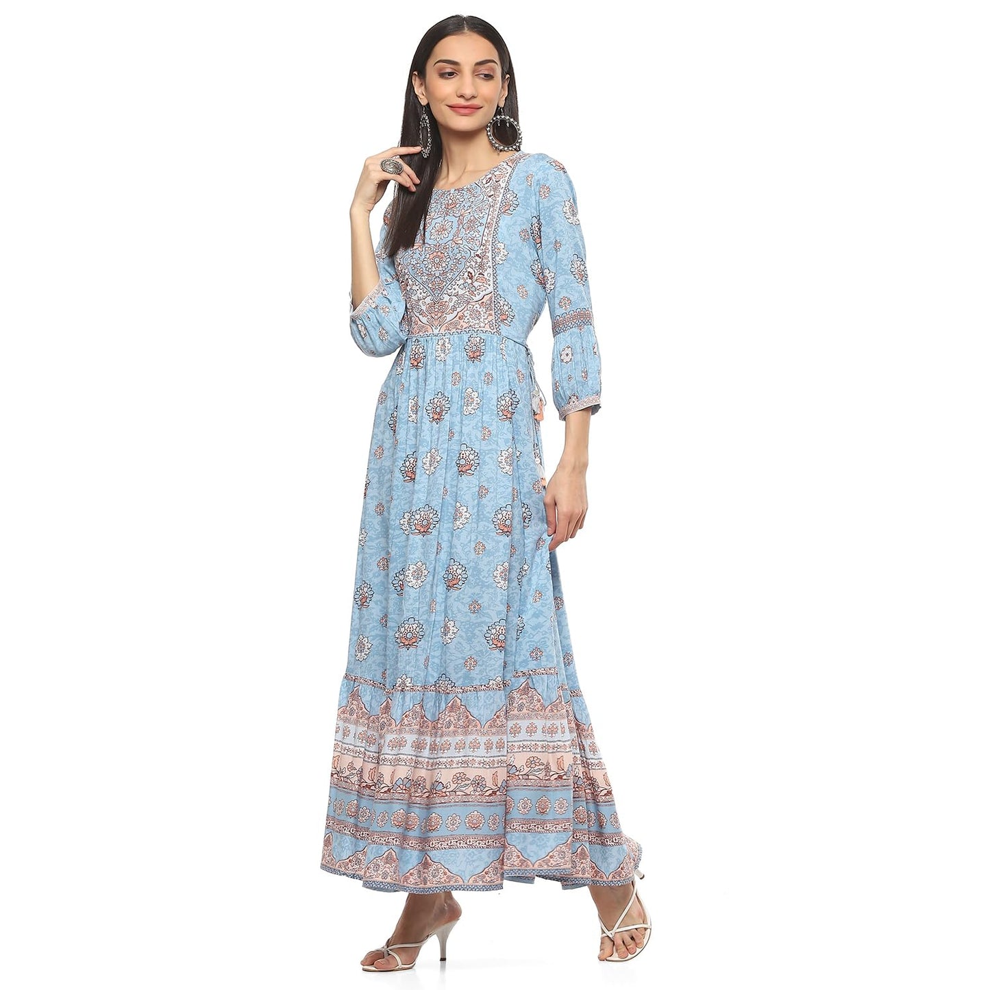 BIBA Women Printed Tired_Dress Mix and Match(RIBAYAT COLLECTION2344_Sky Blue_40)