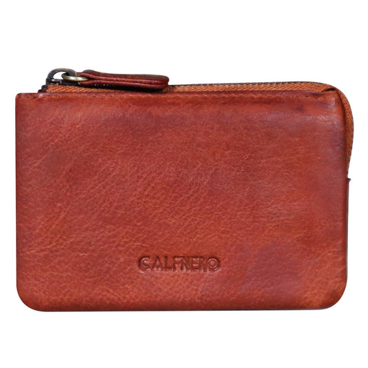 Women's Genuine Leather Wallet-Long Purse Wallet, Zip Pocket and Note Compartments (Cognac)