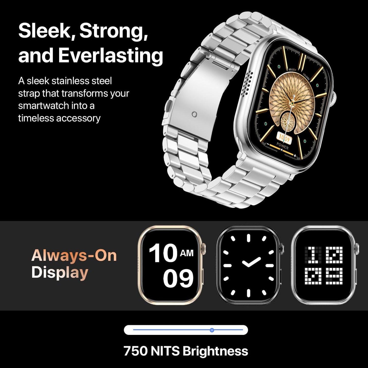 Fire-Boltt Brillia Pro Smart Watch with 51.3mm (2.02 inch) AMOLED Display, Bluetooth Calling, SpO2, Heart Rate Monitoring, 120+ Sports Modes, IP67 Waterproof, Long Battery Life (Silver Chain)