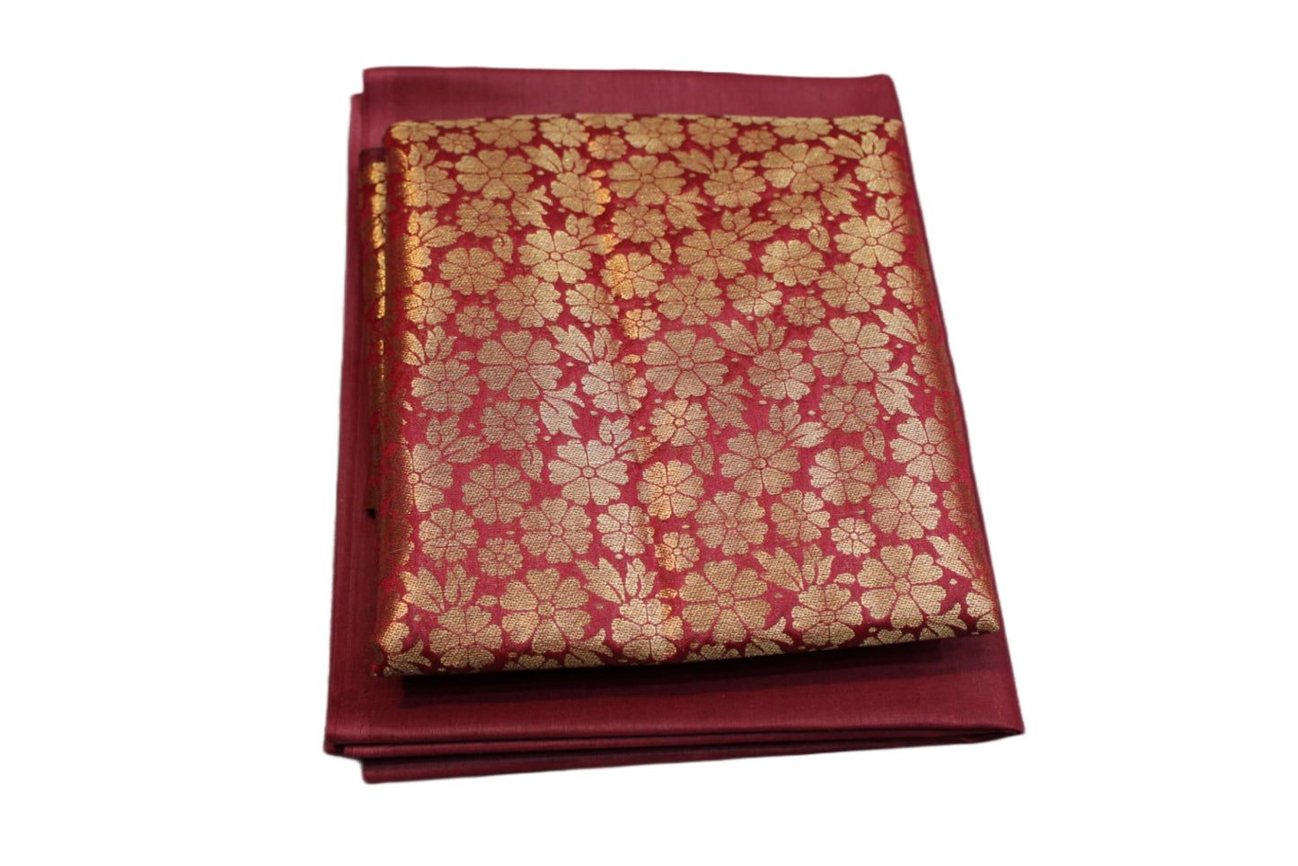 SHRI SHYAM CREATION Women's Unstitched Pure Brocade Silk Blouse Piece with Golden Jari Leaf & Flower Design - 1 Meter Each with Cotton Lining, Ideal for Beautiful Blouses & Return Gifts (MAROON)