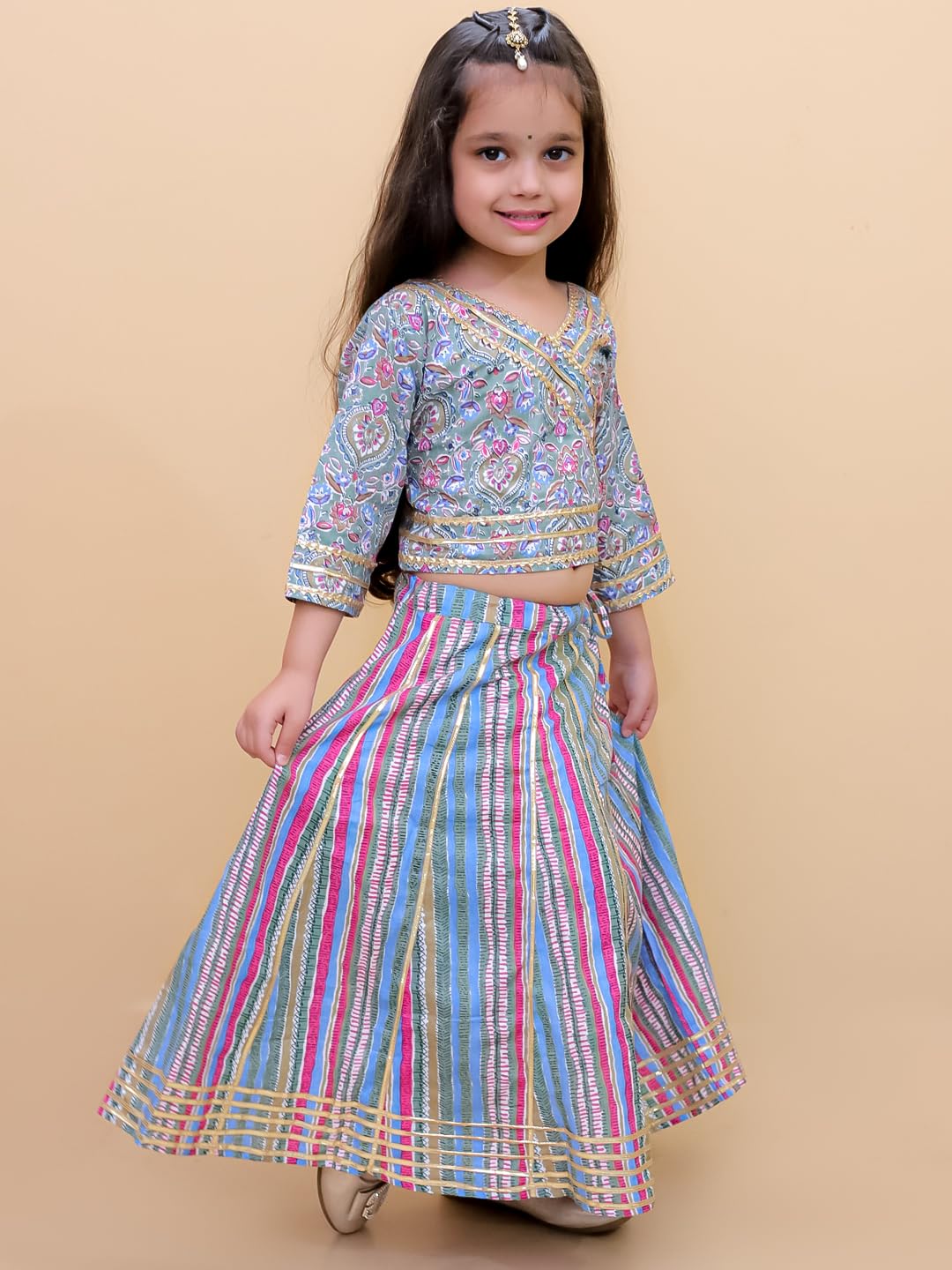The Mom Store Girls Kurta Lehenga Set Ethnic Wear | Printed | Stylish Kids/baby Kurta for Festivals & Occasions | Cotton | Multicolor Muskaan | 7-8Y