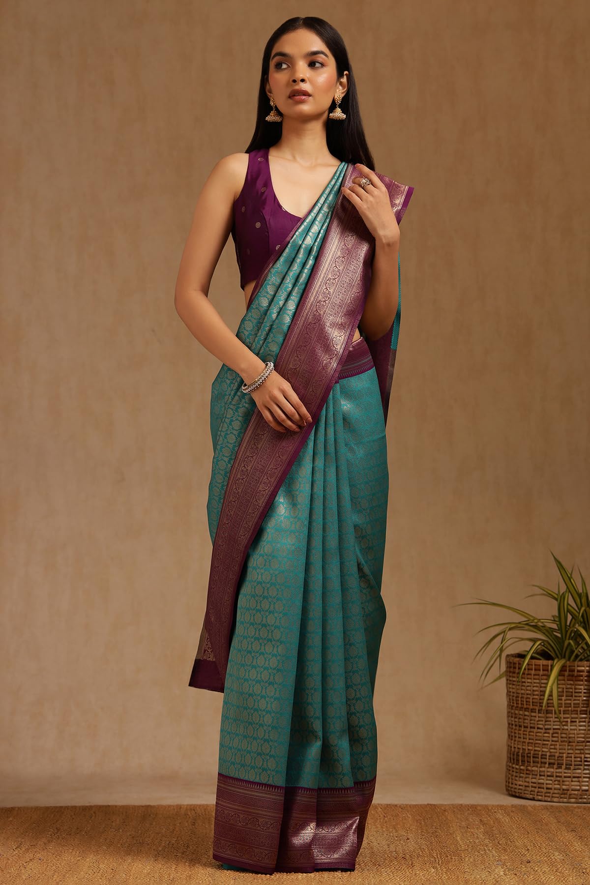Soch Womens Silk Blend Zari Woven Saree With Zari Woven