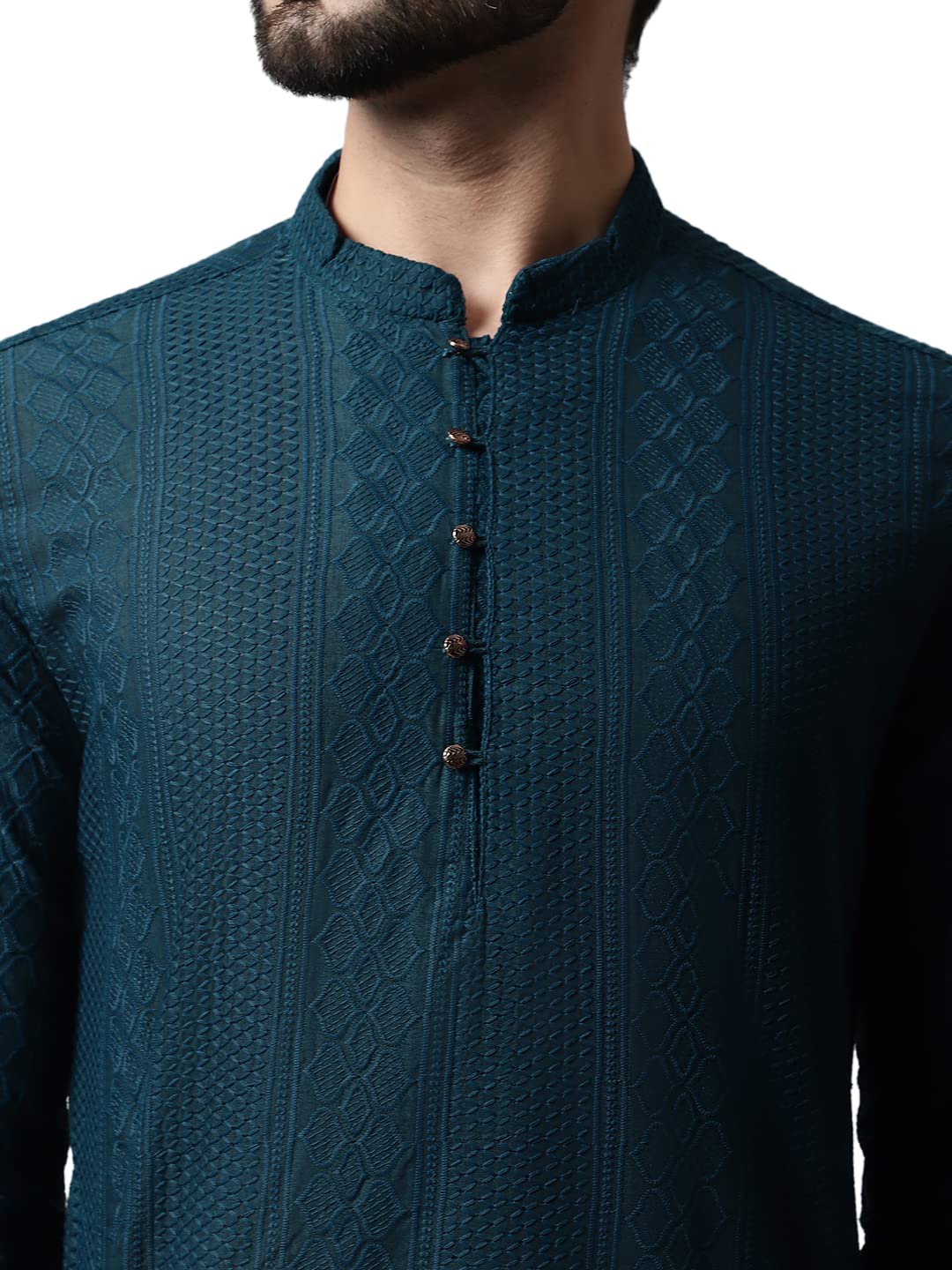 Jompers Men Teal Blue Embroidered Pure Cotton Kurta with Pyjamas (Teal, L)