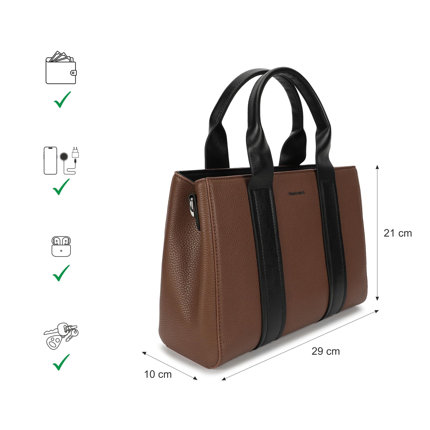 Fastrack Midnight Mocha Satchel | Women’s Pebbled Faux-Leather Satchel | Dual Compartments, Centre Zip Divider & dual carry option