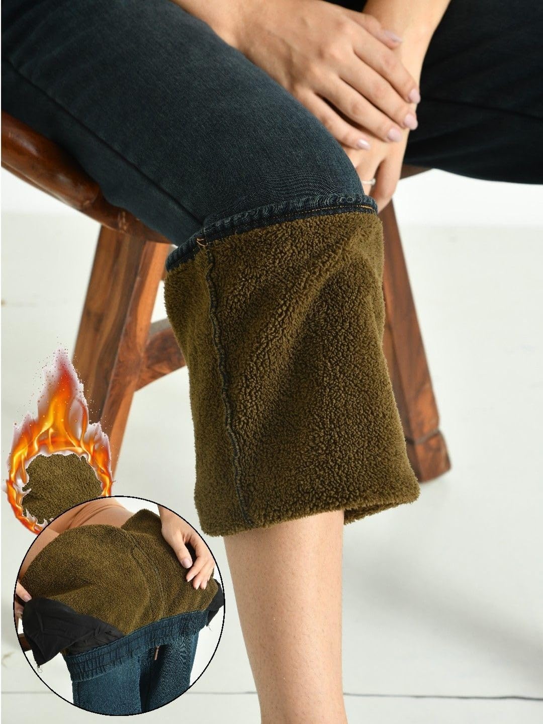 ogimi - ohh Give me Women Fleece Lined Jeans Winter Warm Denim Legging Fur Thermal Pant (in, Alpha, XL, Regular, Blue)