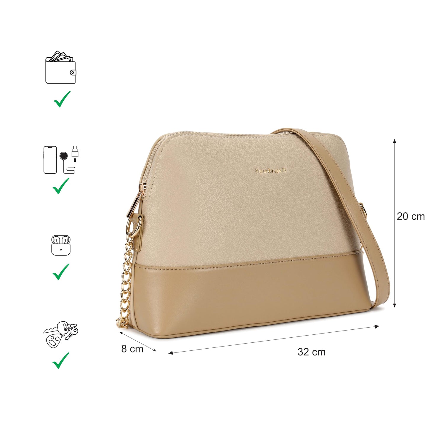 Fastrack Velvet Touch Sling Bag for Women| Faux Leather Sling With Gold Chain Accents | Chic Compact Crossbody with Top Zip Closure | Trendy Women's Handbags | Stylish Bags for Girls