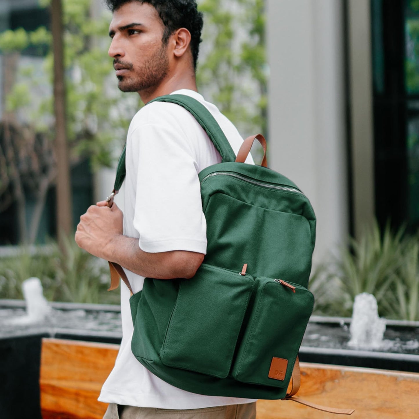 DailyObjects Forest Green Field Backpack| Casual Laptop Bag with Luggage Sleeve | Unisex Travel Backpack | Made of Durable Canvas Material | Zippered Compartments with Pockets