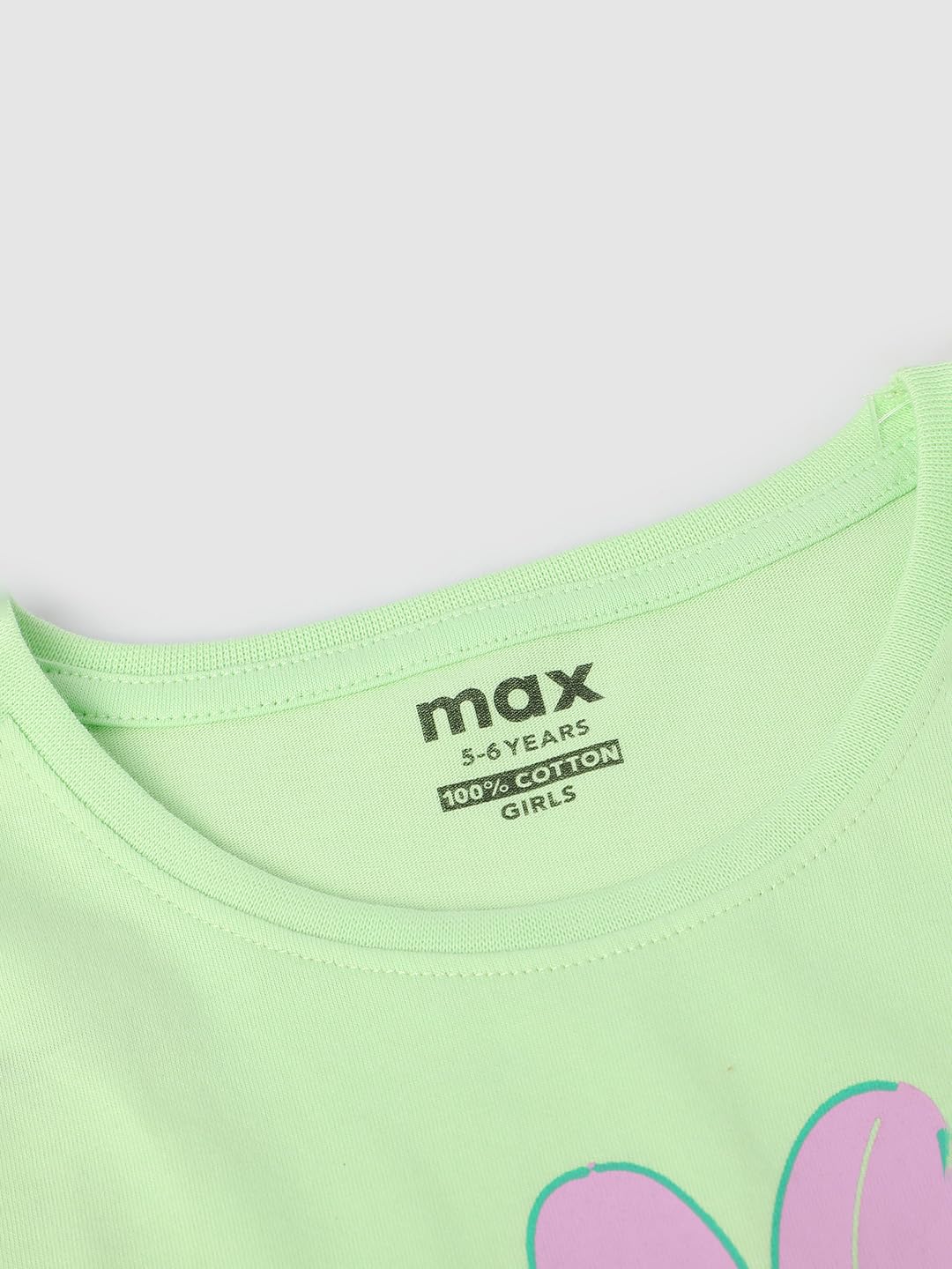 Max Girls Printed Round Neck T-Shirt (S24CBT22LIME Green)_7-8Y