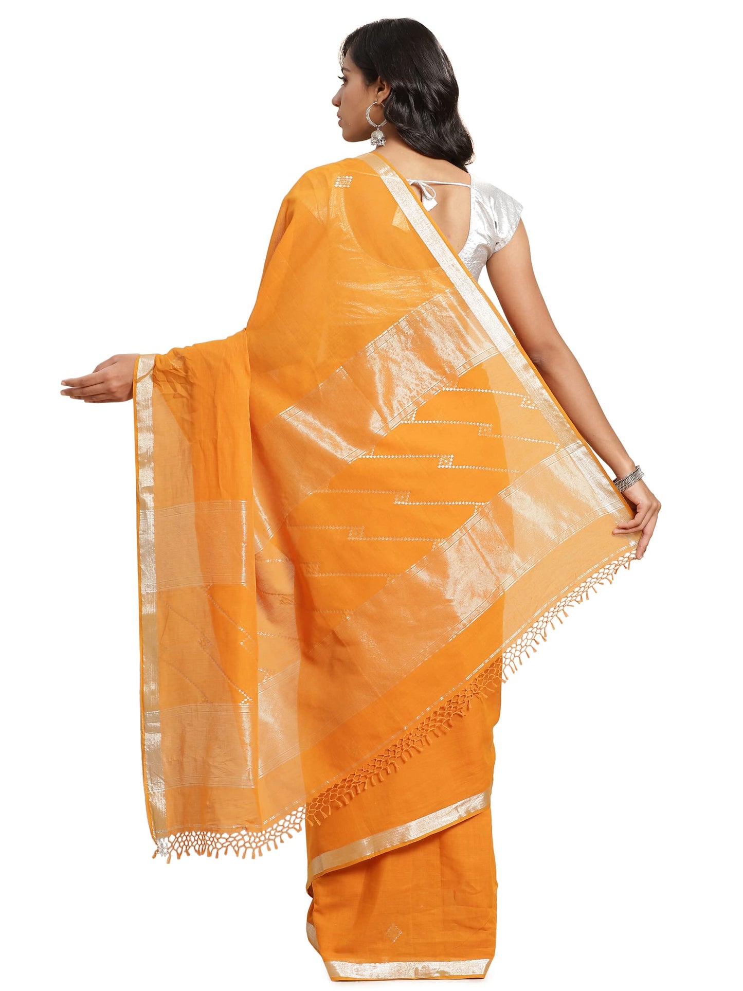 Aditri Women's Handloom Khadi Cotton Saree with Running Blouse (Multicolored)