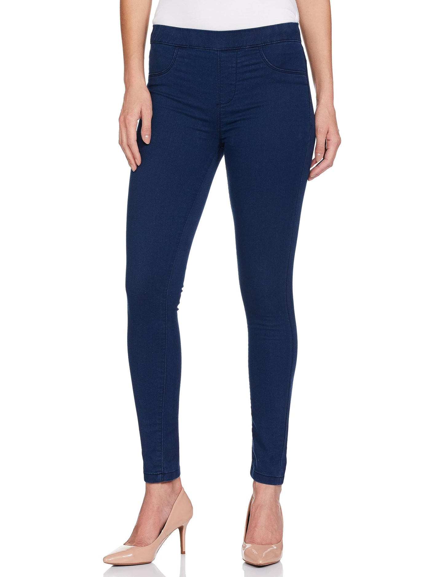 Women Solid Elasticated Waist Jeggings,MID Blue,M
