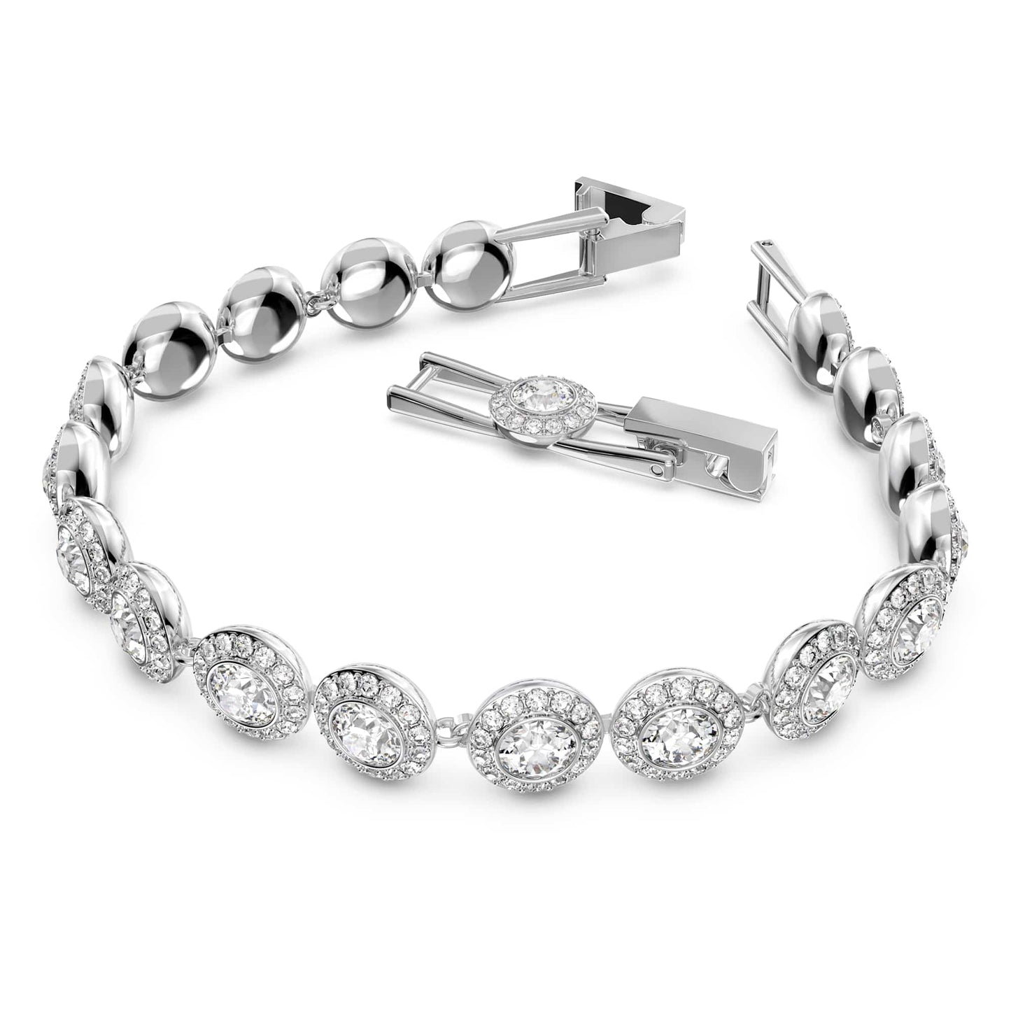 Swarovski Angelic Necklace Bracelet Earrings Set for Women, Round Size, Rhodium Plated