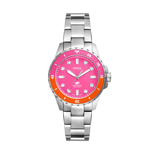 Fossil Stainless Steel Analog Pink Dial Women's Watch-Es5351, Band Color-Silver