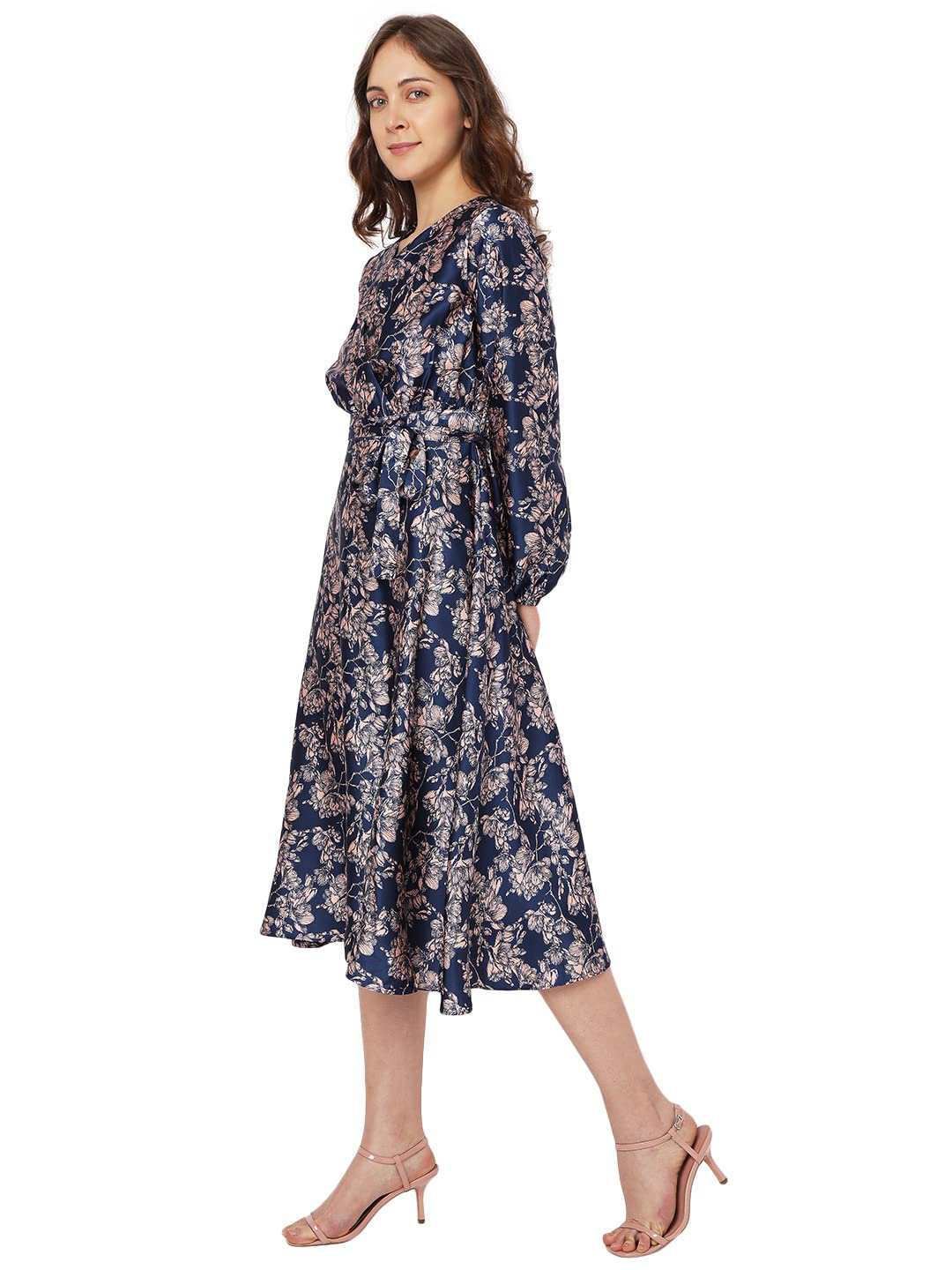 VERO MODA Women's Polyester Fit and Flare Mid-Thigh Length Dress (10313888-Navy Peony_Navy