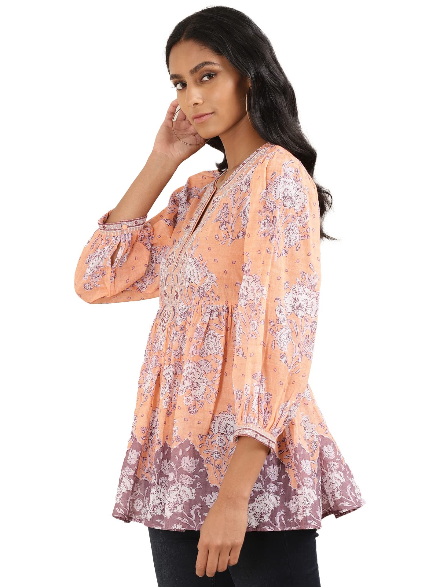 Ritu Kumar Peach Floral Print Kurti