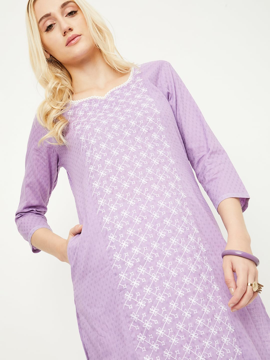 Max Women's Cotton Blend Regular Fit Kurta (MAEKSU24KI_Purple_Small