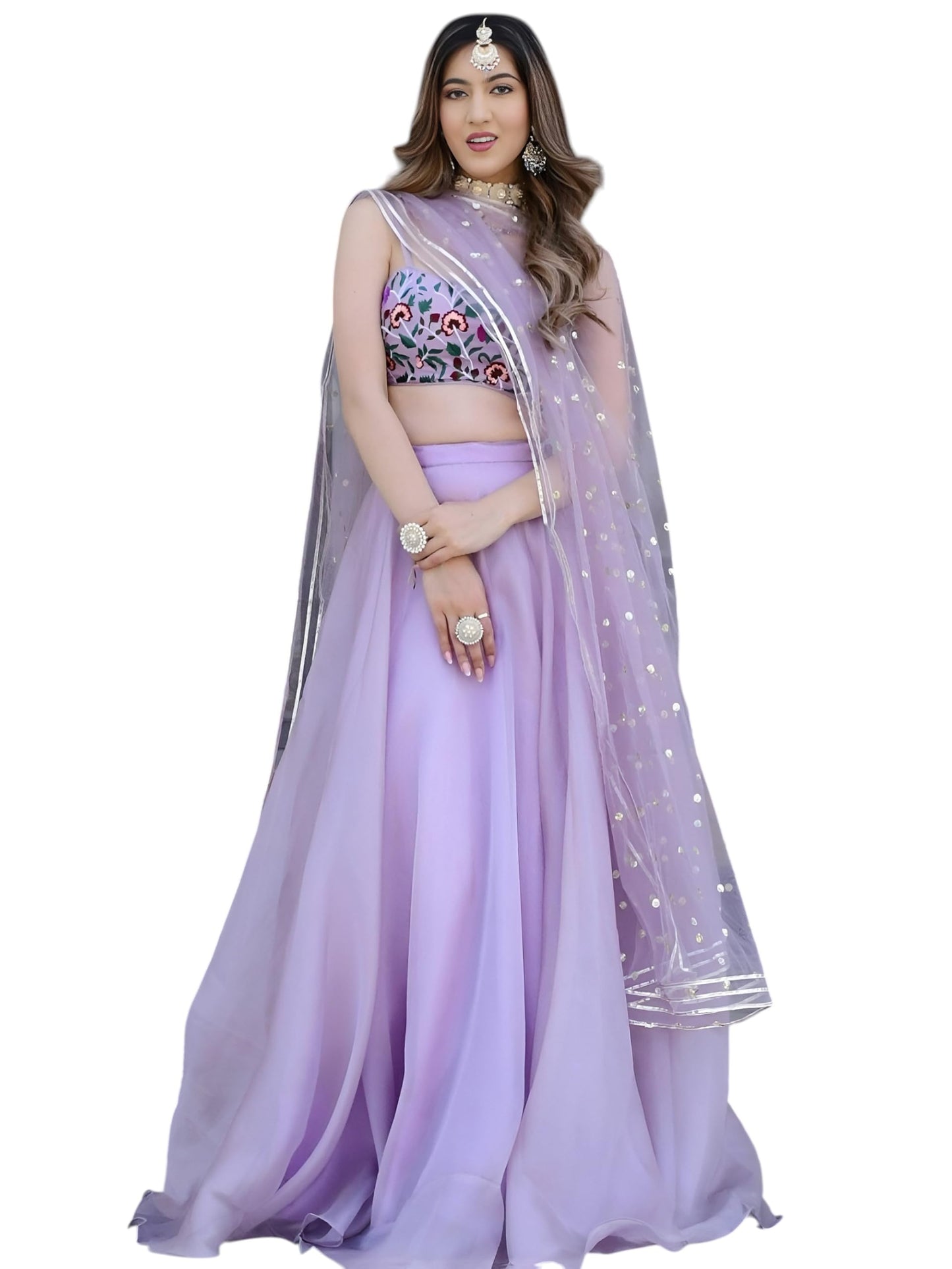 Zeel Clothing Women's Multi Thread Embroidered Organza Net Semi-Stitched Lehenga Choli With Dupatta (5065-Lavender-Wedding-Stylish-Latest; Free Size)