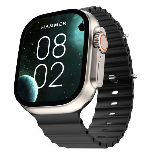 HAMMER Active 2.0 1.95" Display Bluetooth Calling Smart Watch with Metal Body, in-Built Games, Wireless Charging, AOD, 600 NITS Brightness (Black)
