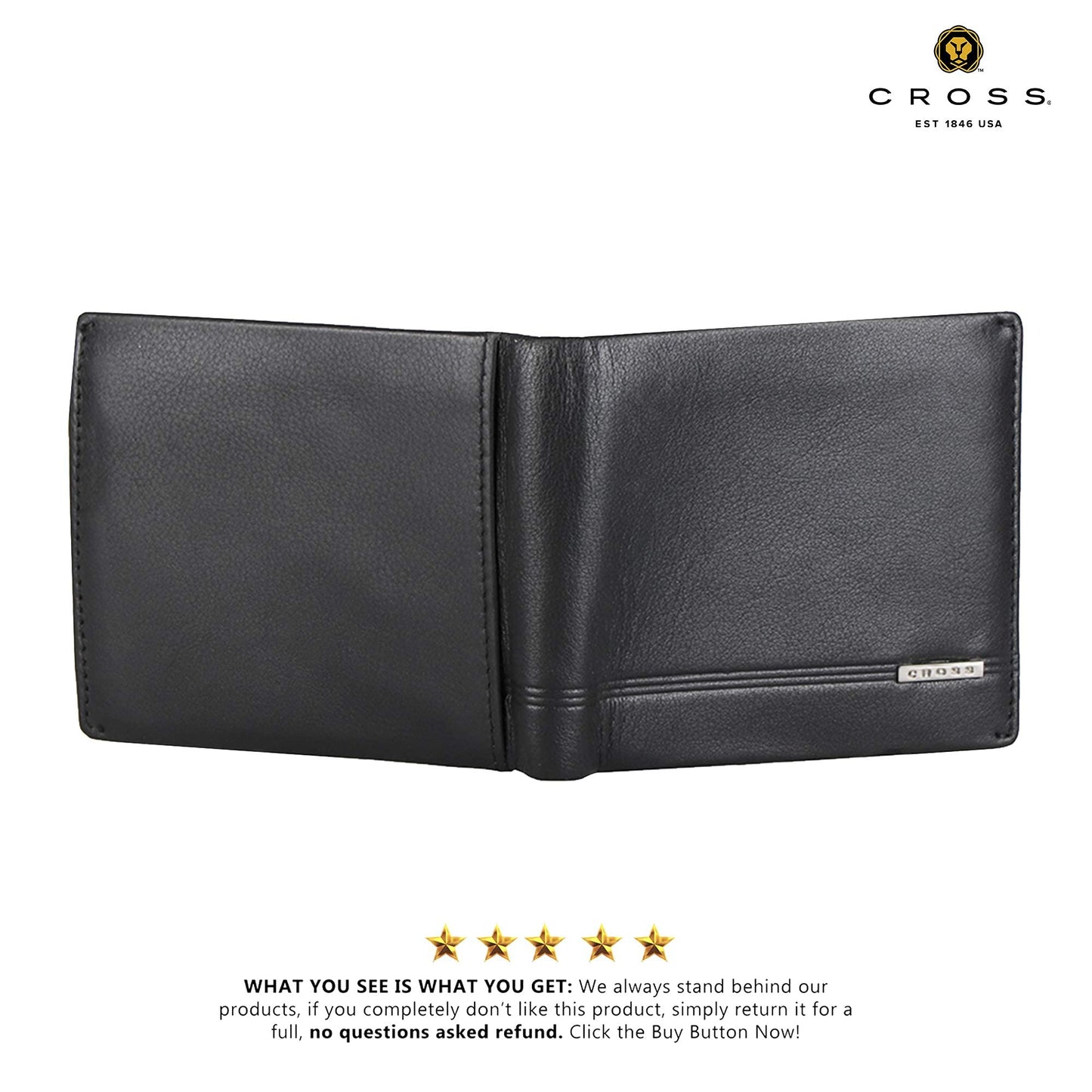 Cross Classic Century Branded Compact Wallets for Men Leather with Easy Compartment for Card - Black