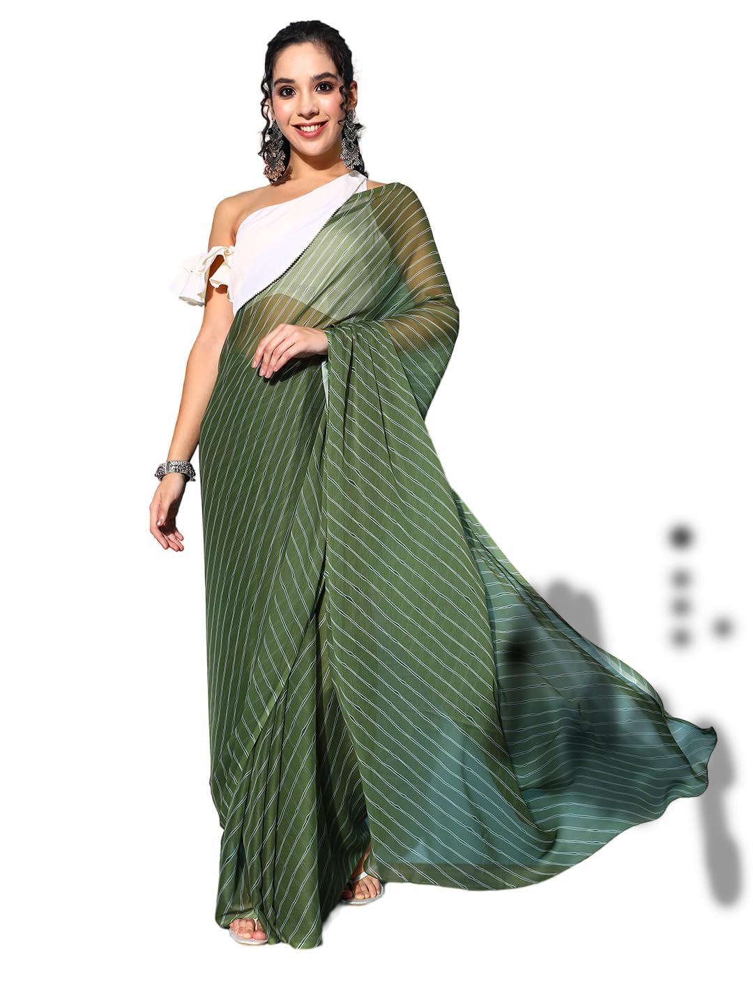 Ahalyaa Green & White Leheriya Saree