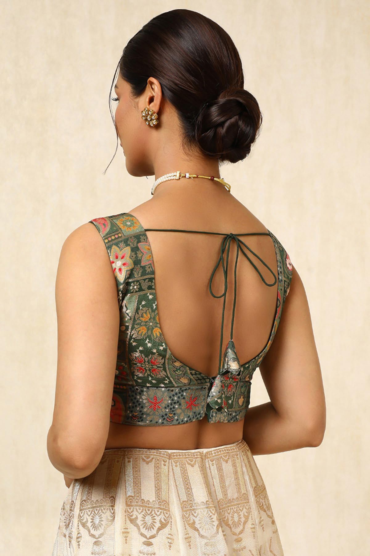 Soch Womens Olive Tussar Zari Woven Padded Blouse