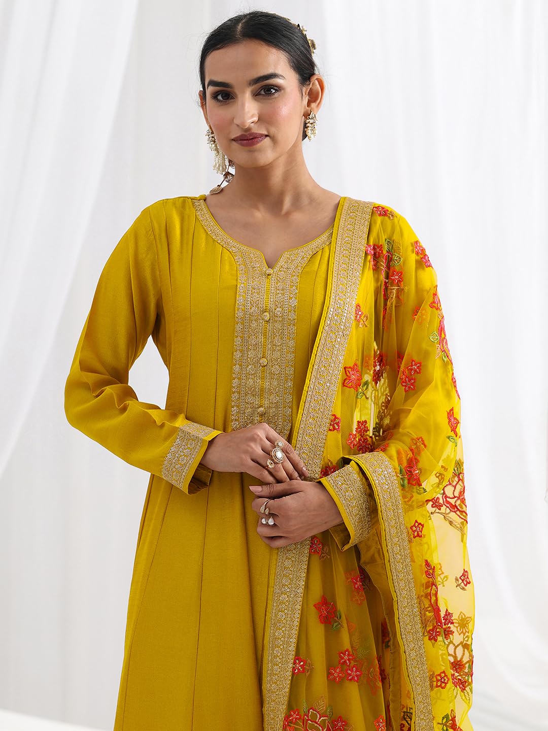 Libas Embroidered Silk Blend A-Line Ethnic Dress with Dupatta-93611XL