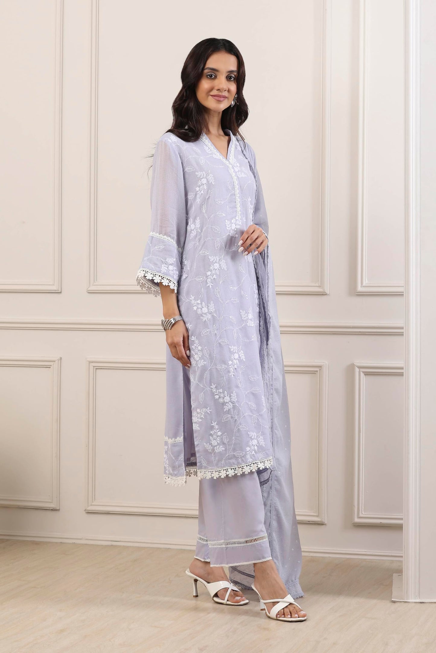 Biba Women Purple Cotton Straight Suit Set_34