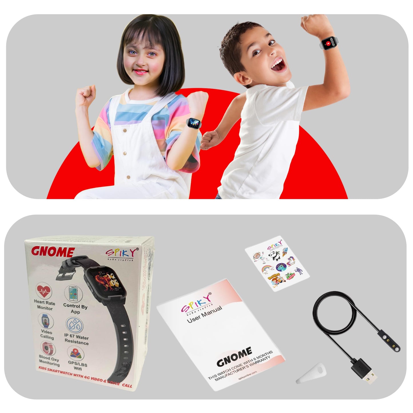 SPIKY Gnome Kids Smartwatch | with HD 4G Video & Voice Calling | IP67 Water Resistant, GPS - LBS Tracking - WiFi, Geo Fencing, SOS Button | Best Smartwatch for Kids Boys & Girls | Age 4 to 14 Years