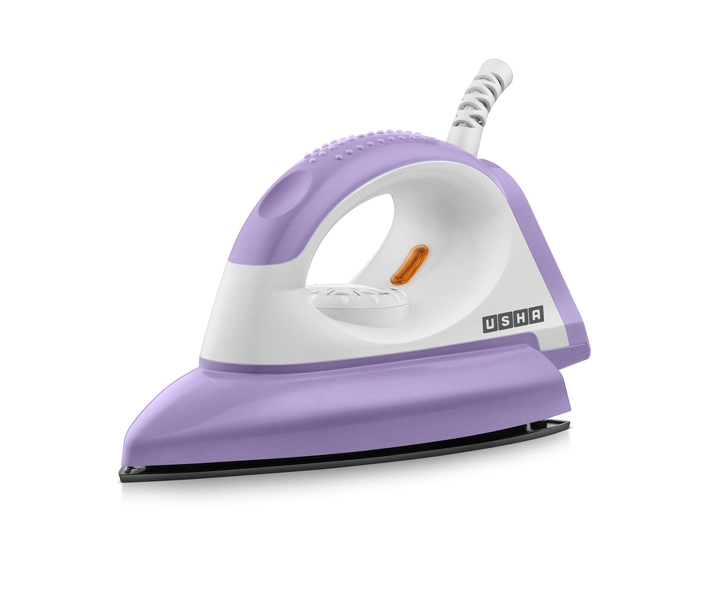 USHA Armor 1100 watts Dry Iron with Shock Proof Plastic Body | Single Coat Black Non Stick Soleplate for Longer Durability|Overheat Safety Shutoff |180° Swivel Cord | 2 Years Warranty|(Purple & White)
