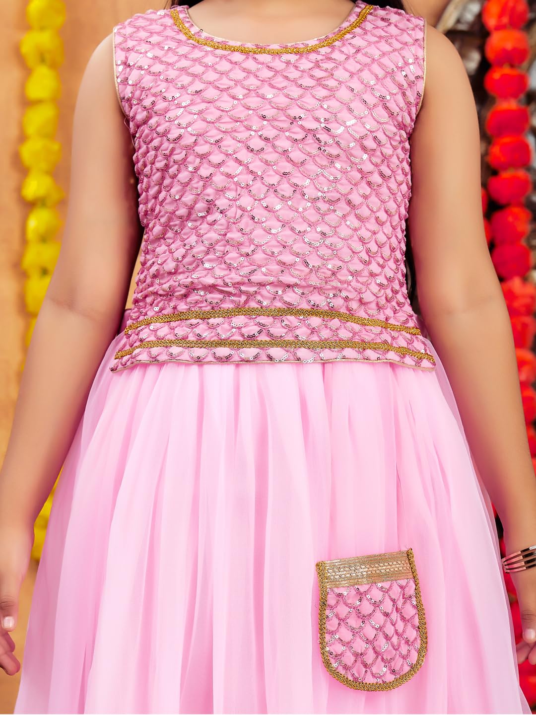 Aarika Girl's Polyester Lehenga Choli Set (LCH-18022_Pink_14-15 Years)