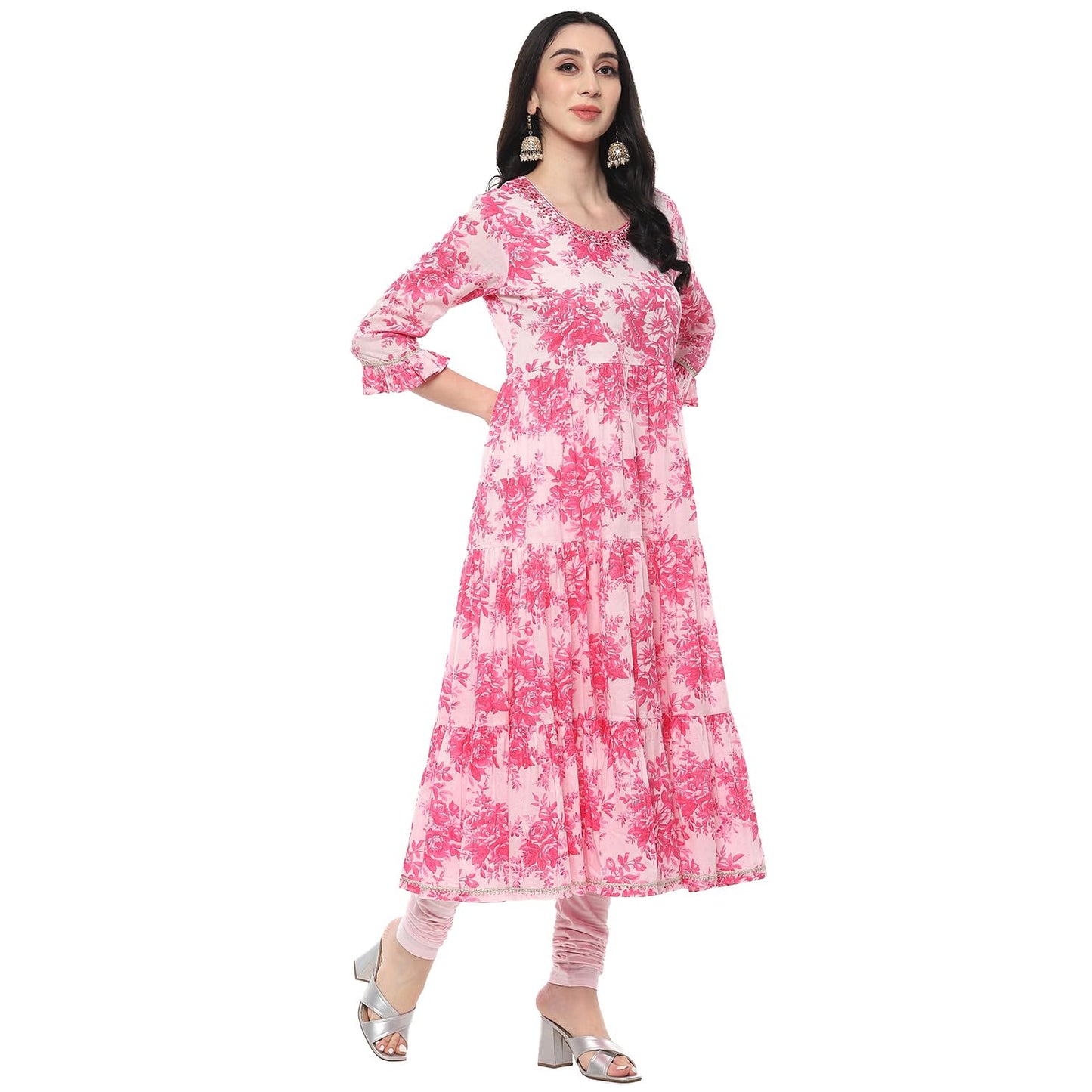 BIBA Women Cotton Printed Suit Set (Pink)