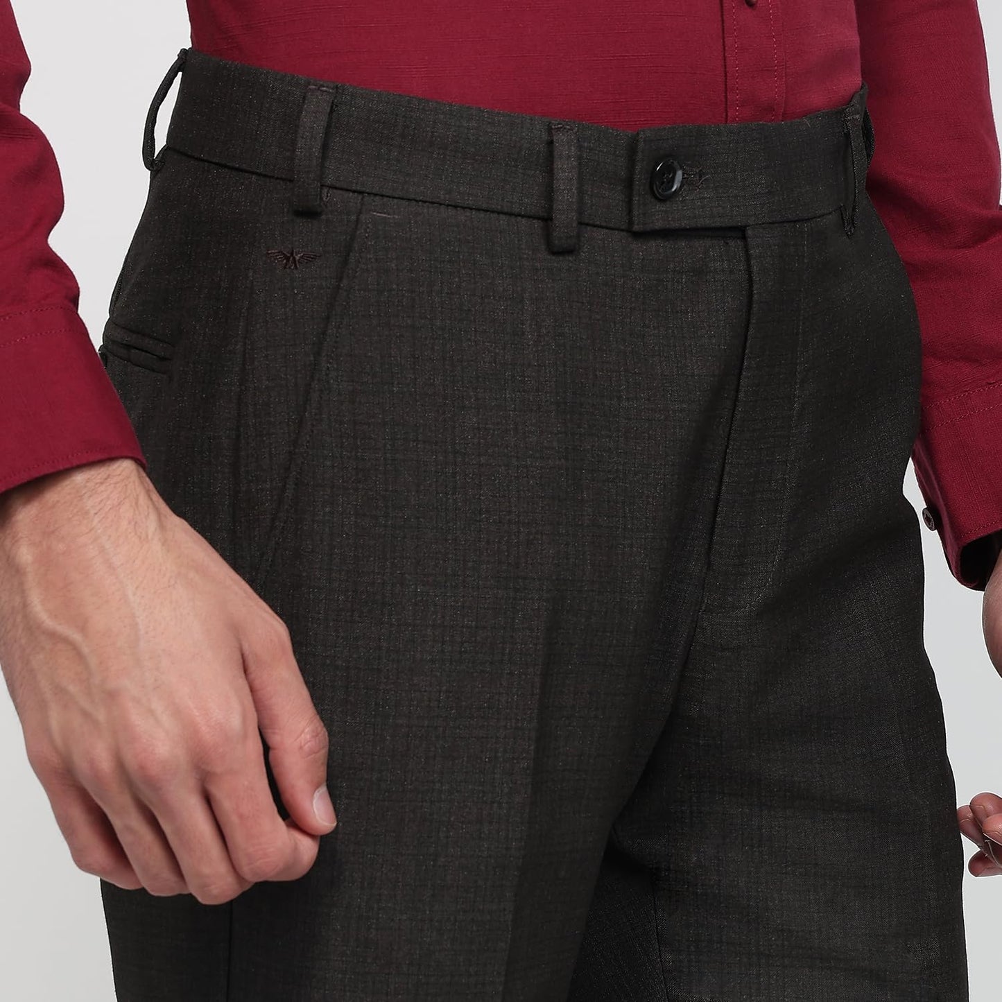 Park Avenue Men Regular Fit Solid Pattern Polyester Blend Flat Front Formal Trouser