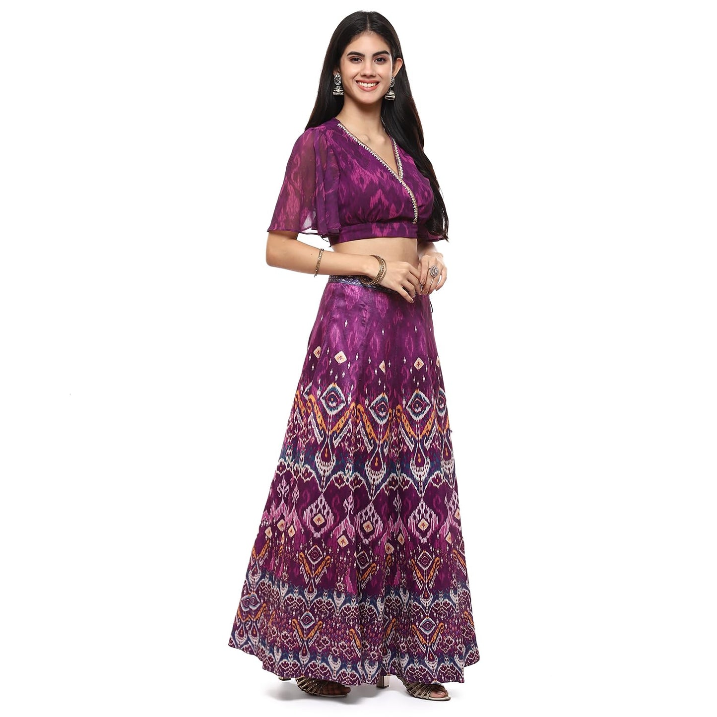 BIBA Women Printed Polyester Readymade Lehenga Set (Skirt Se2193_Purple_40)