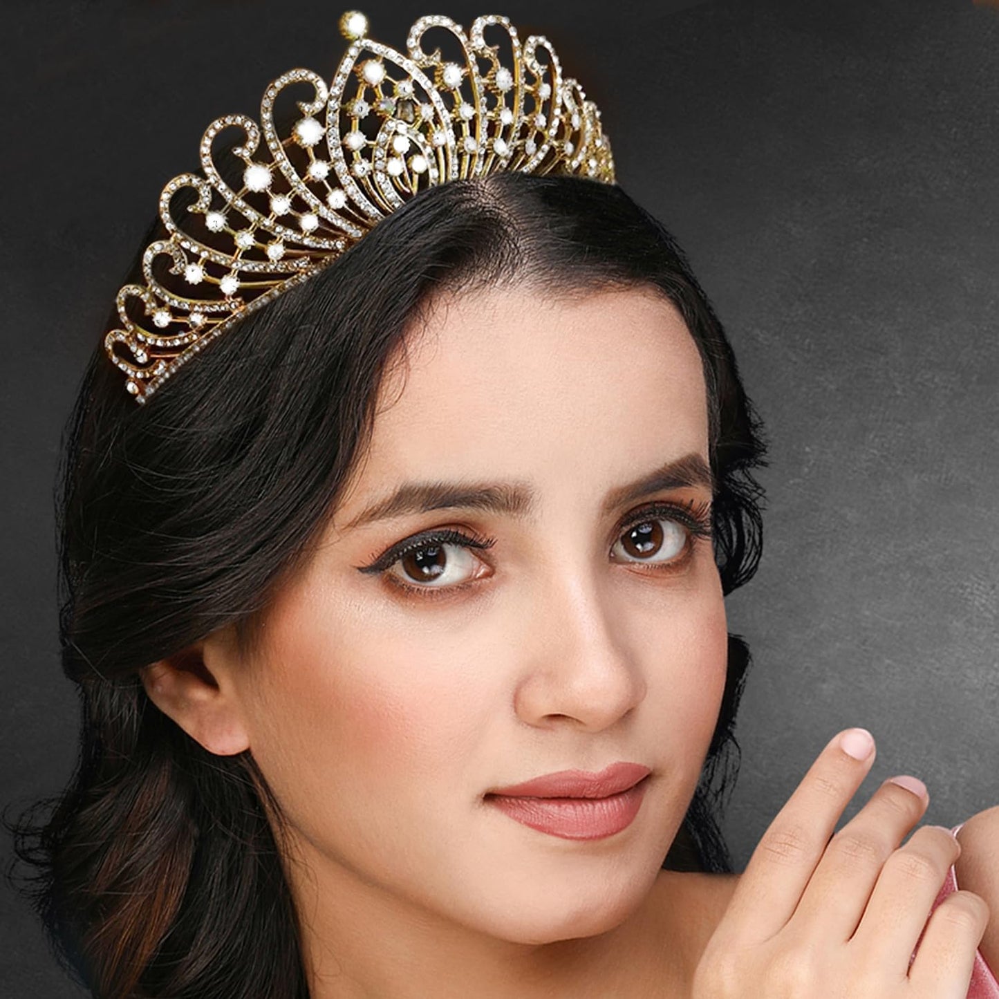 Peora Gold Plated Cubic Zirconia Studded Princess Tiara Crown for Girls & Women Birthday Hair Accessories