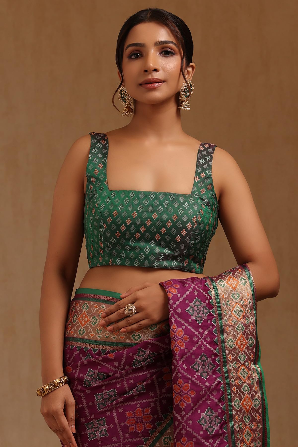 Soch Womens Purple Silk Patola Print Saree
