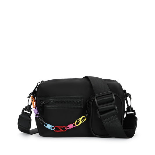 Fastrack Statement Chain Sling Bag for Women | Black Nylon Crossbody with Zipper Closure, Front Utility Pockets and Adjustable Strap | Lightweight Urban Sling for College & Travel