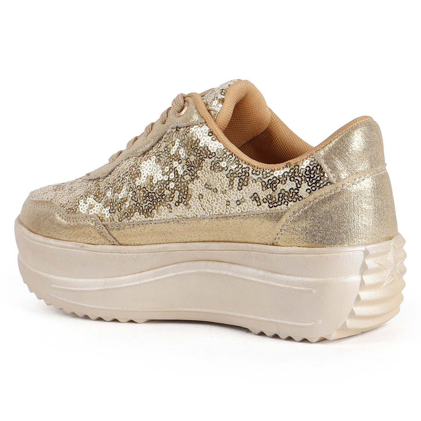 Vendoz Women Casual High Heel Sneakers I Cushioned Insole I All Day Comfortable I Lightweight and Stylish Shoes for Girls CNV4026GL-36 Gold