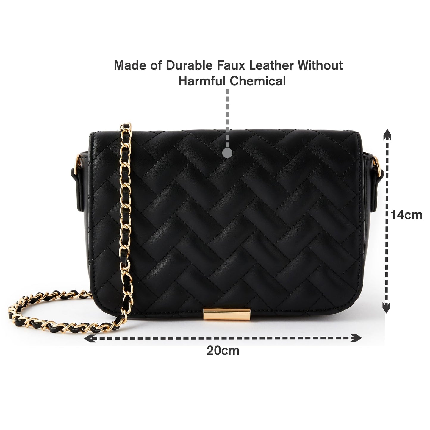 Accessorize London Women's Quinn Quilted Flap Opening Chain Sling Crossbody Bag | Ladies Purse Handbag | sling bag for woman| Ladies Gift