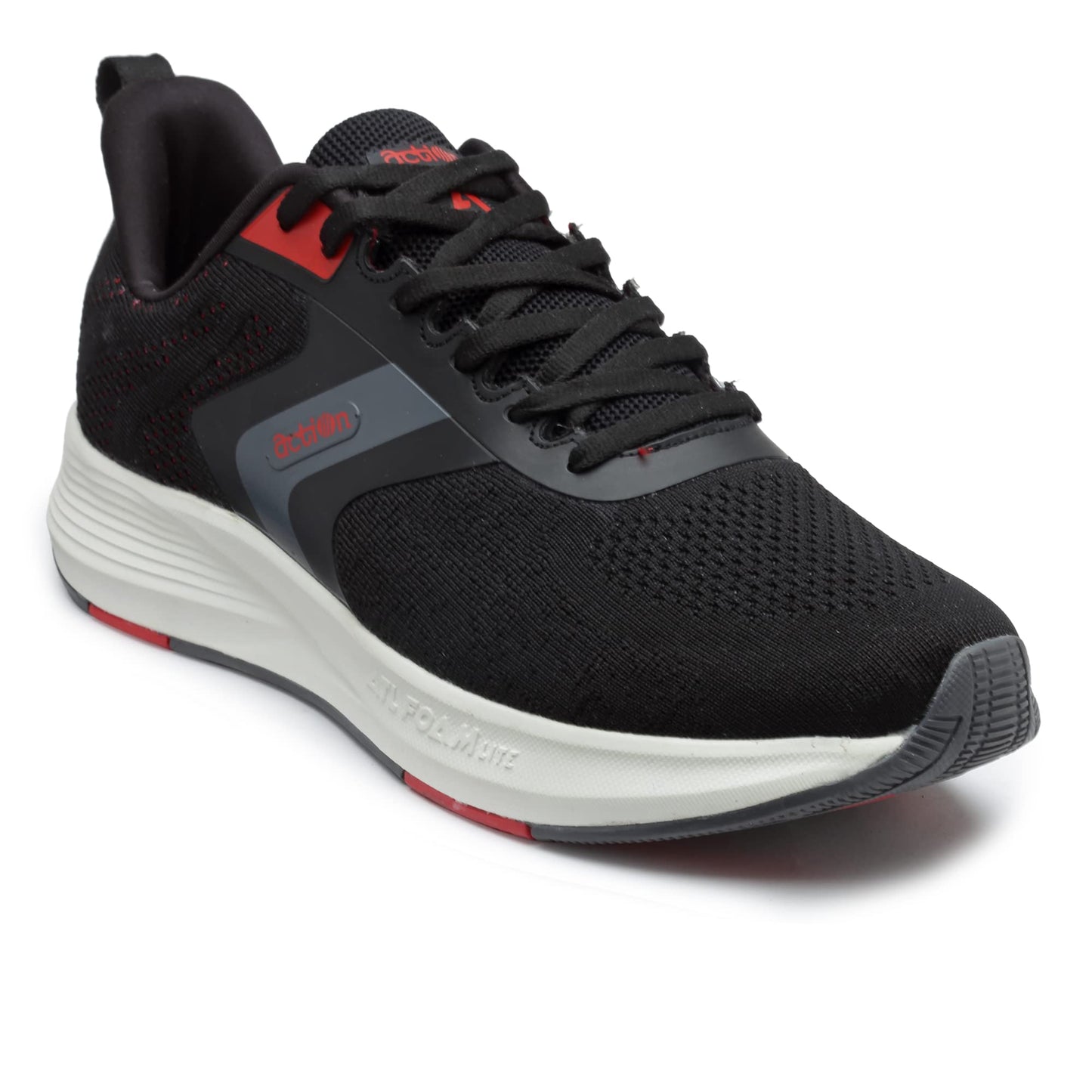 Action Athleo ATG-709 Men's Black Red Mesh Breathable/Lightweight/Comfort/Walking/Gym/Outdoor/Trendy Running Shoe