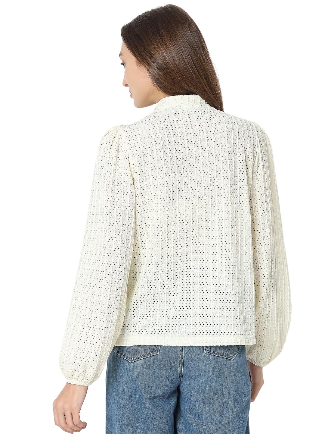 VERO MODA Women Self Design White Polyester Regular Fit Top