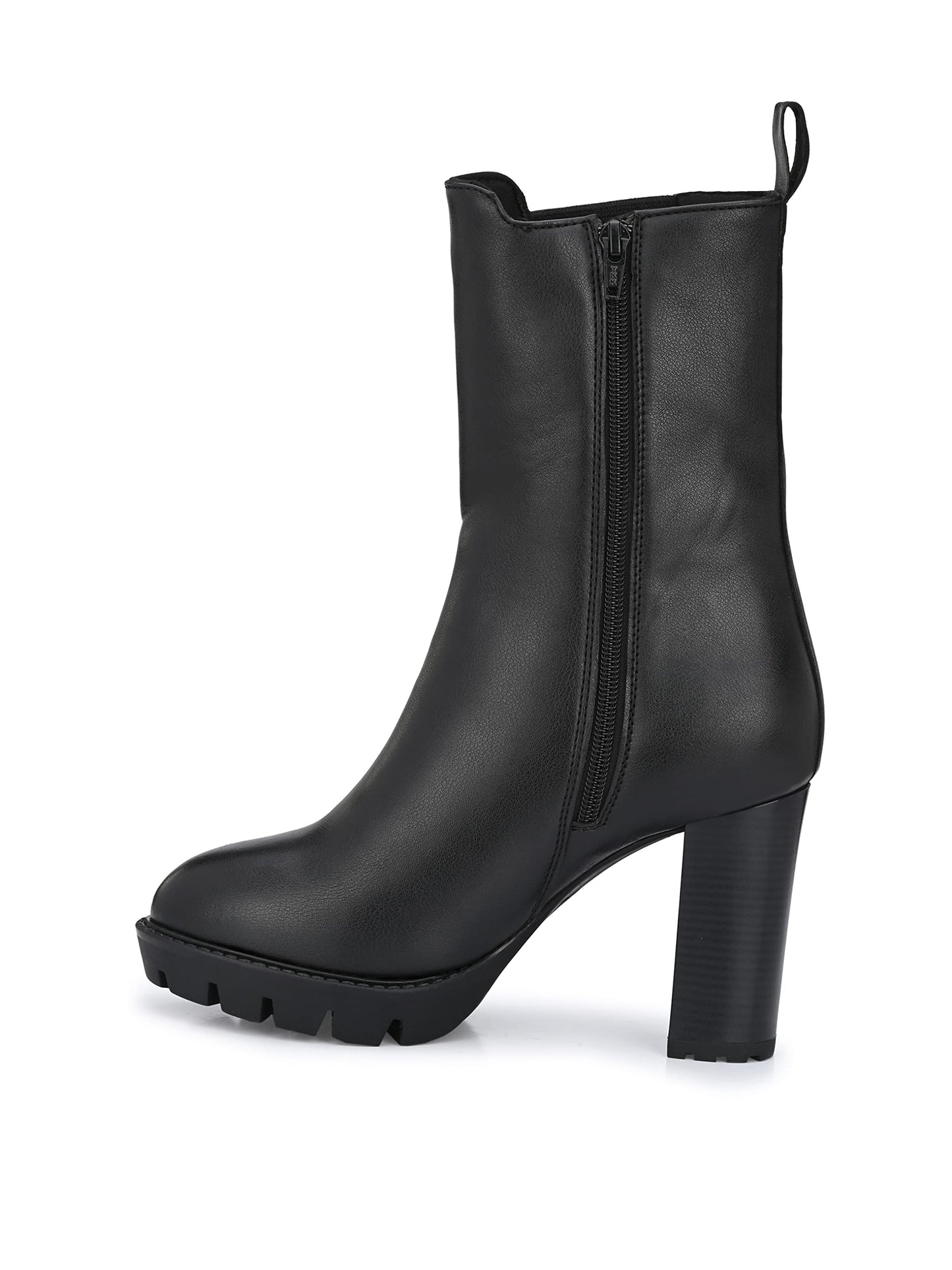 Delize Black Women Vegan Leather, Calf Length, high Heel Chelsea Boots