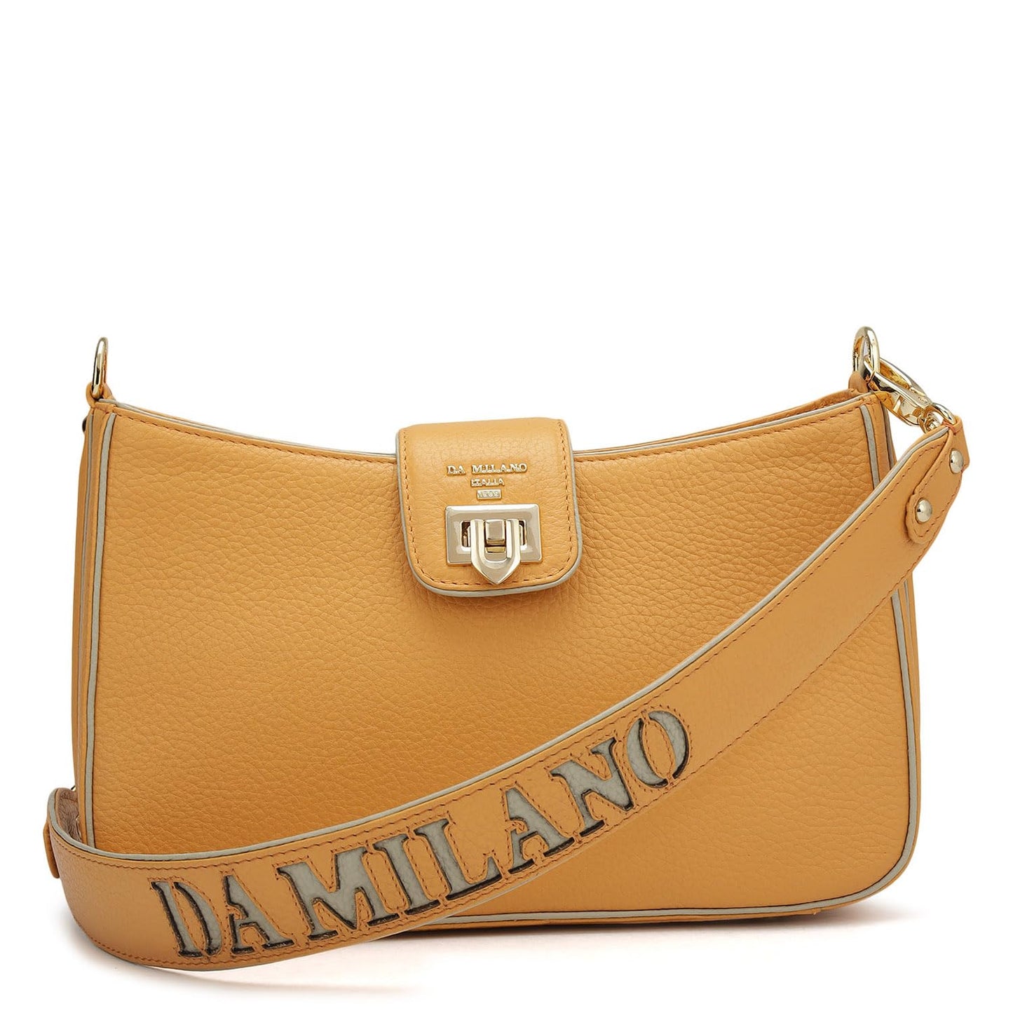 Da Milano Genuine Leather Shoulder Bag for Women – Apricot Crush Handbag with Zipper & Clasp Lock Closure