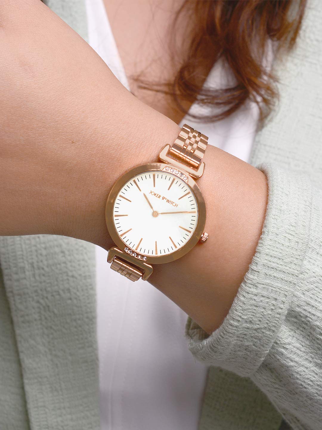 Joker & Witch Petite White Dial 12mm Rose Gold Stainless Steel Watch for Women