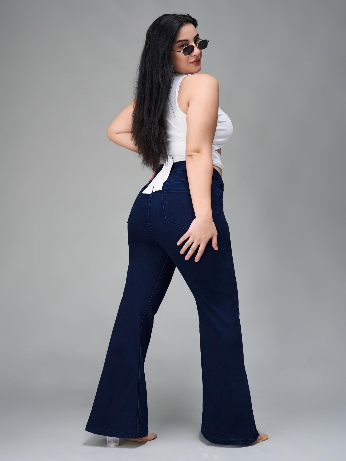 Miss Chase A+ Women's Wide Leg High Rise Regular-Length Stretchable Denim Jeans (APSS23DEN12-53-887-36, Kyanite Blue, 36)