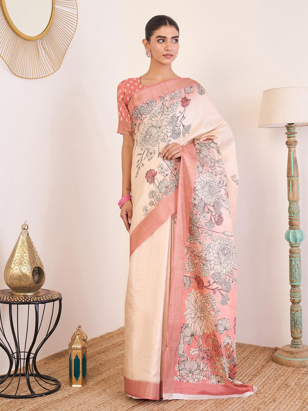 AKHILAM Women's Satin Silk Ethnic Motif Printed Saree With Unstitched Blouse Piece (ZARIKA201_HS_Parent)