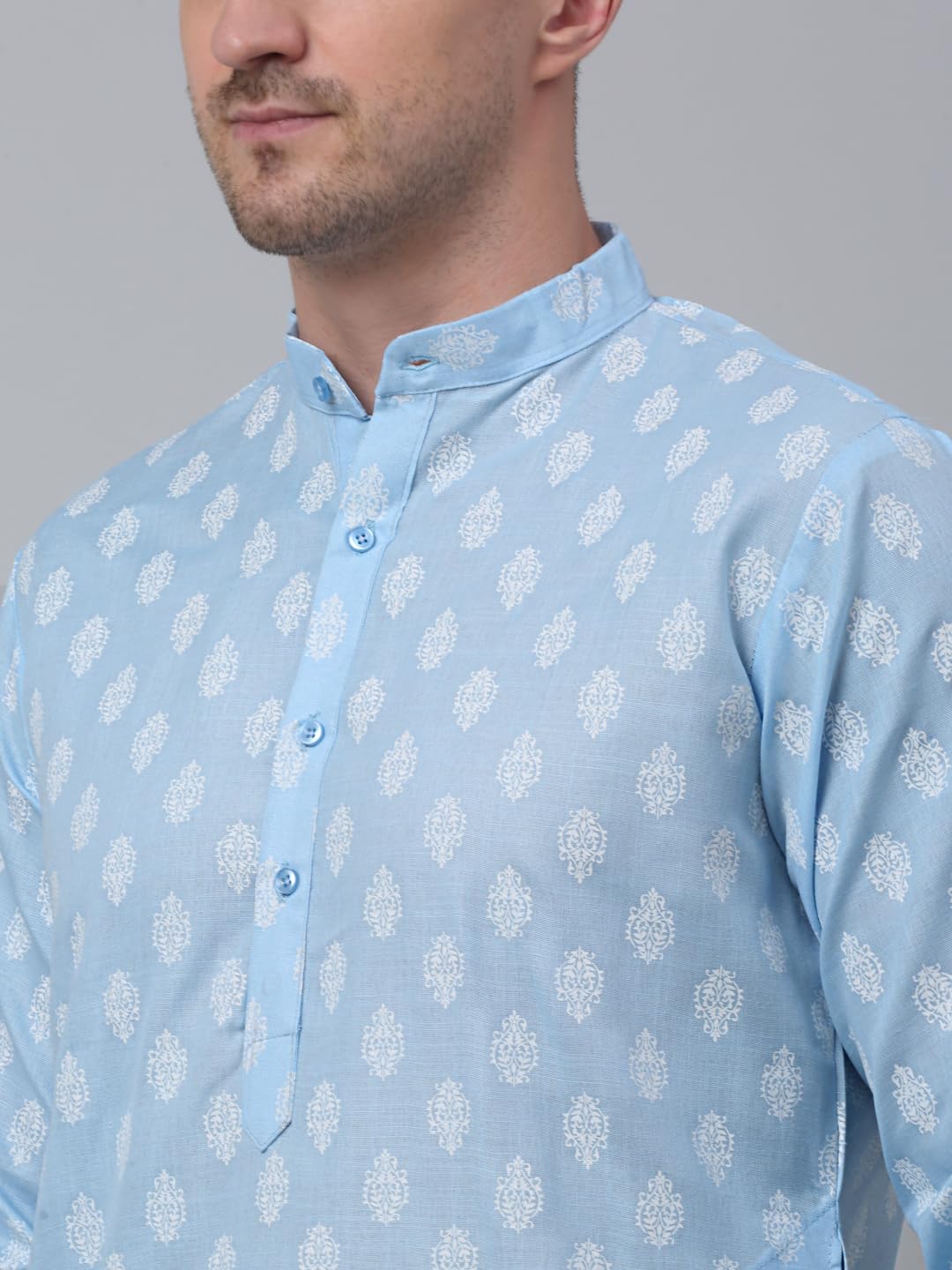 Jompers Floral Printed Kurta with Churidar for Men (Sky Blue, L)