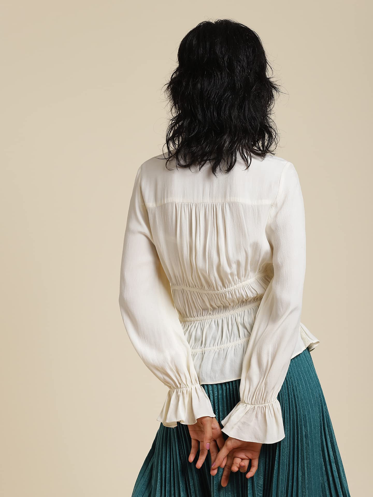 Label RITU KUMAR Off White Collar Neck Full Sleeves Shirt