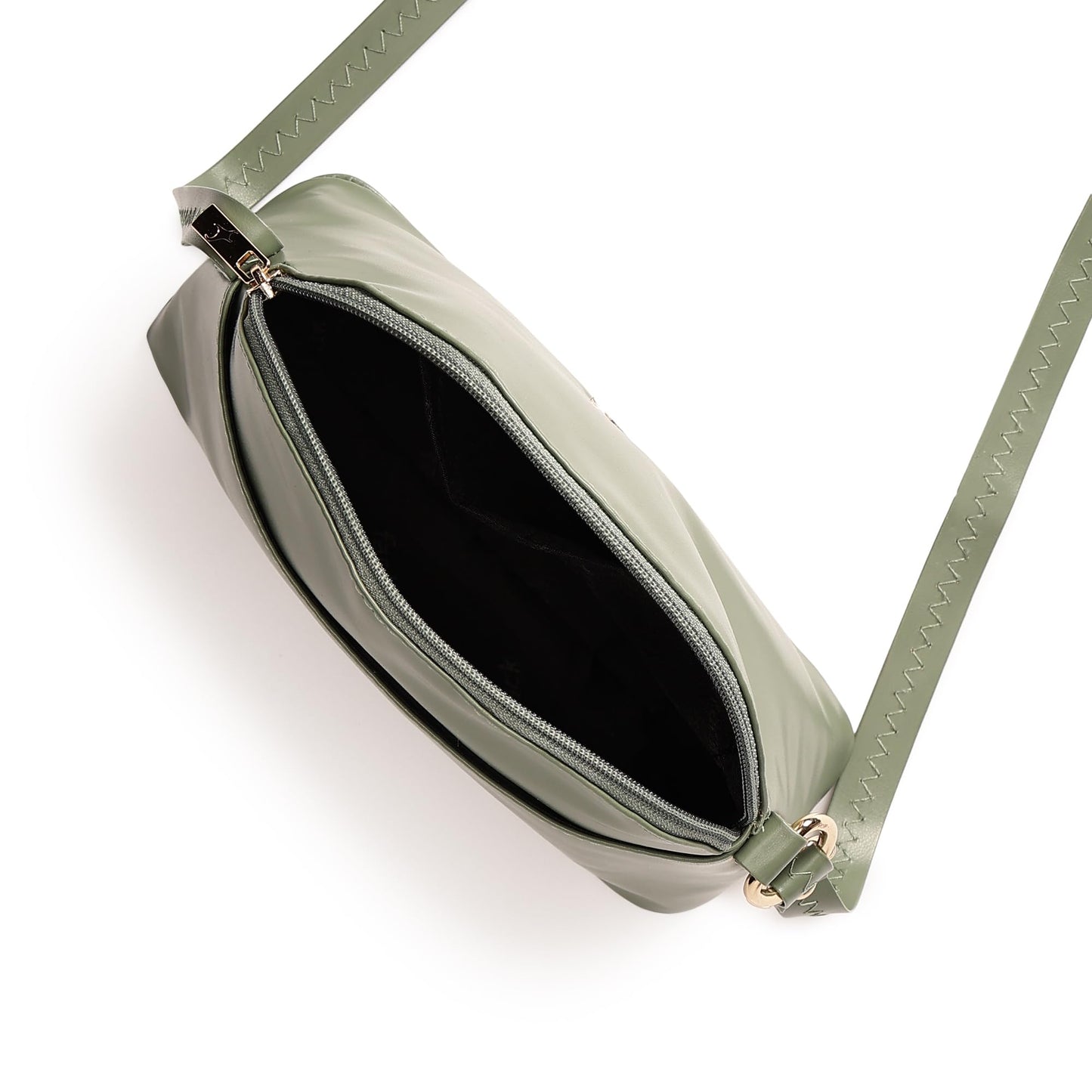 Fastrack Sling Bag | Faux Leather Sling With Adjustable Belt and Quick Access Pocket | Zip Closure and Spacious Interior | Trendy Women's Handbags, Green
